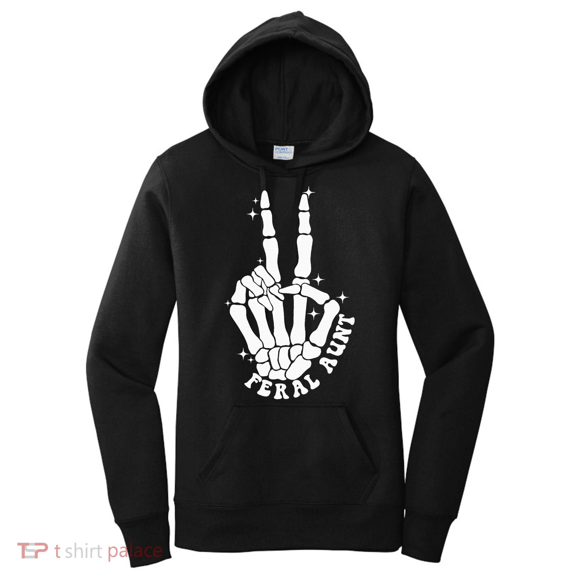 Punk Rock Mom Mother's Day Peace Skeleton Hand Feral Aunt Women's Hoodie