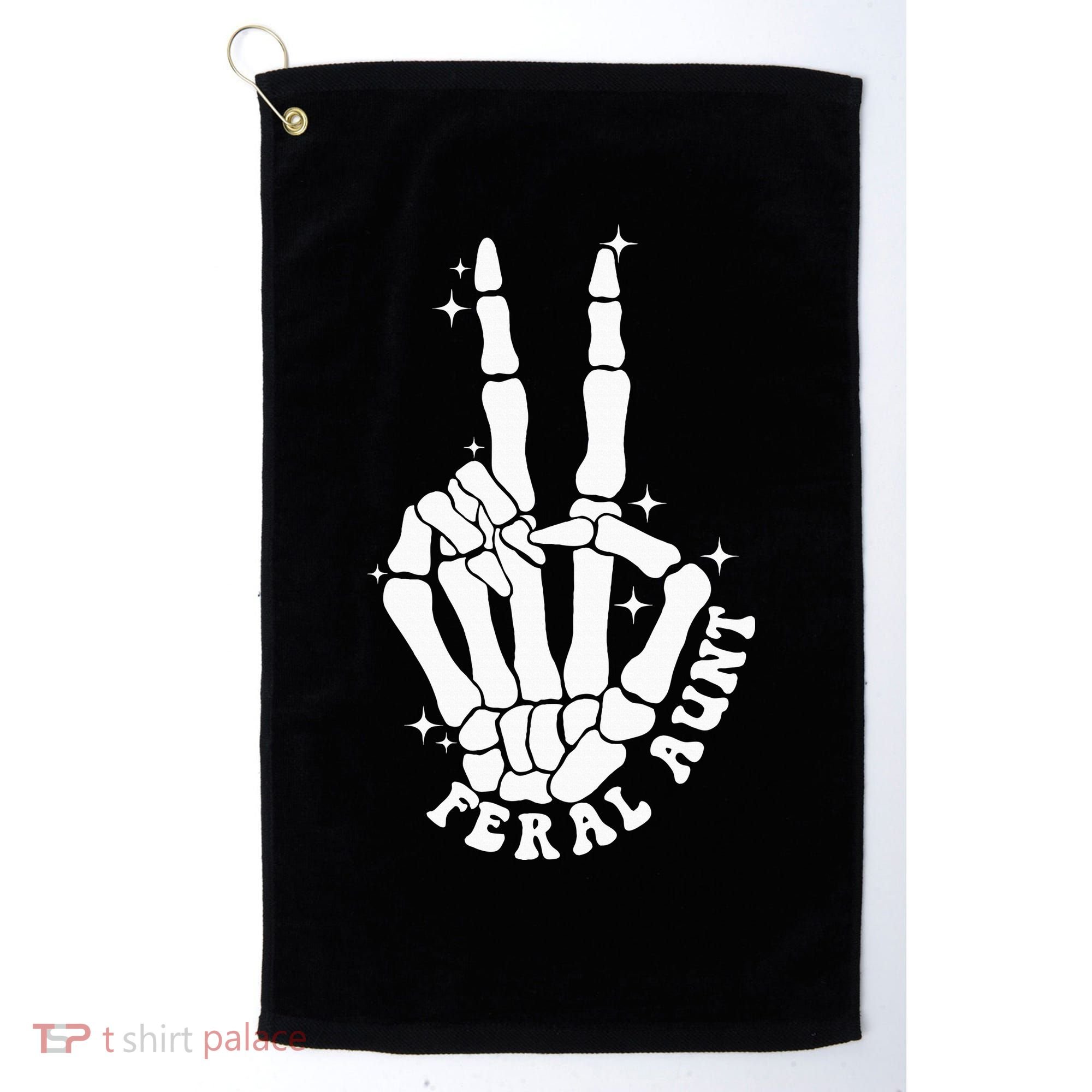 Punk Rock Mom Mother's Day Peace Skeleton Hand Feral Aunt Golf Towel