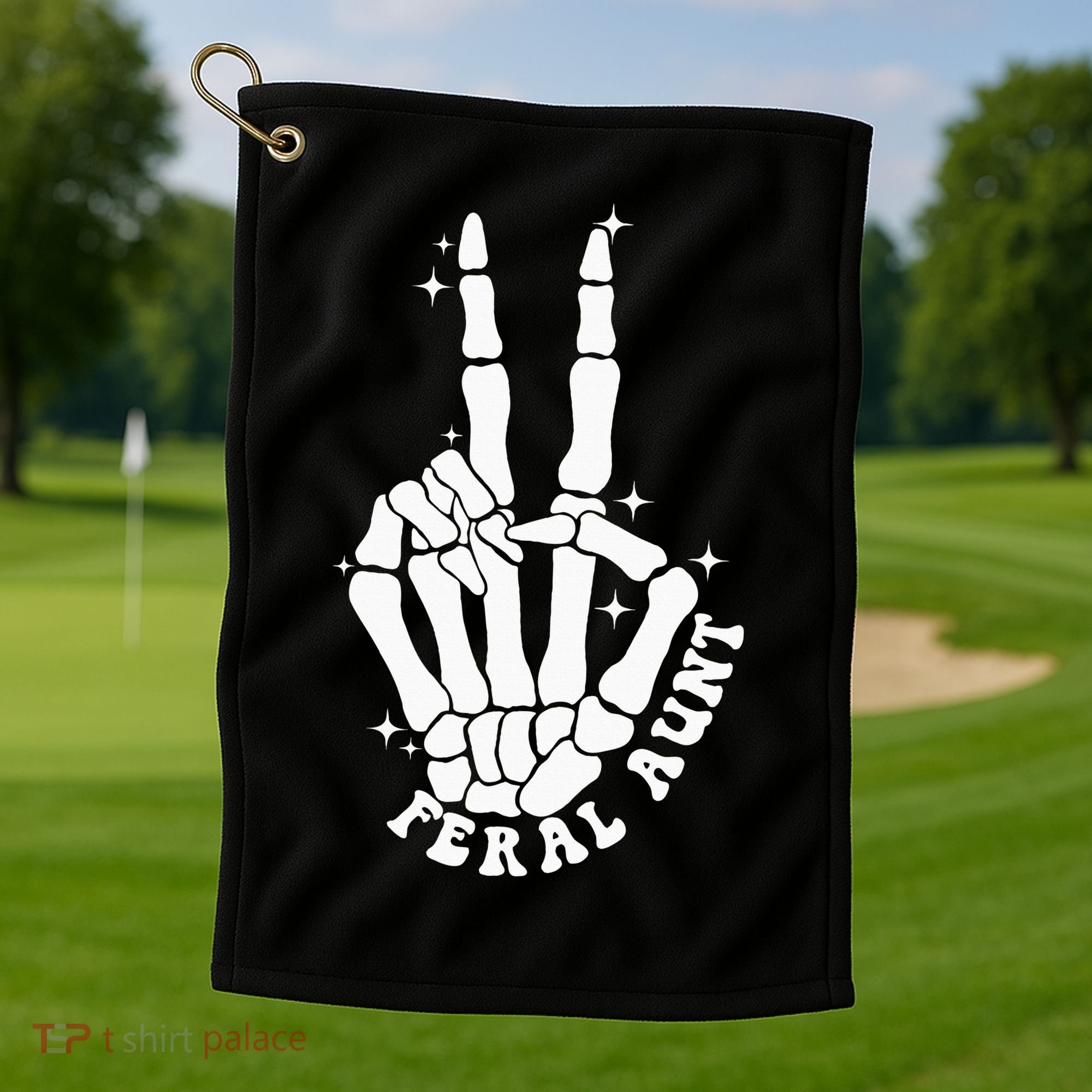 Punk Rock Mom Mother's Day Peace Skeleton Hand Feral Aunt Golf Towel