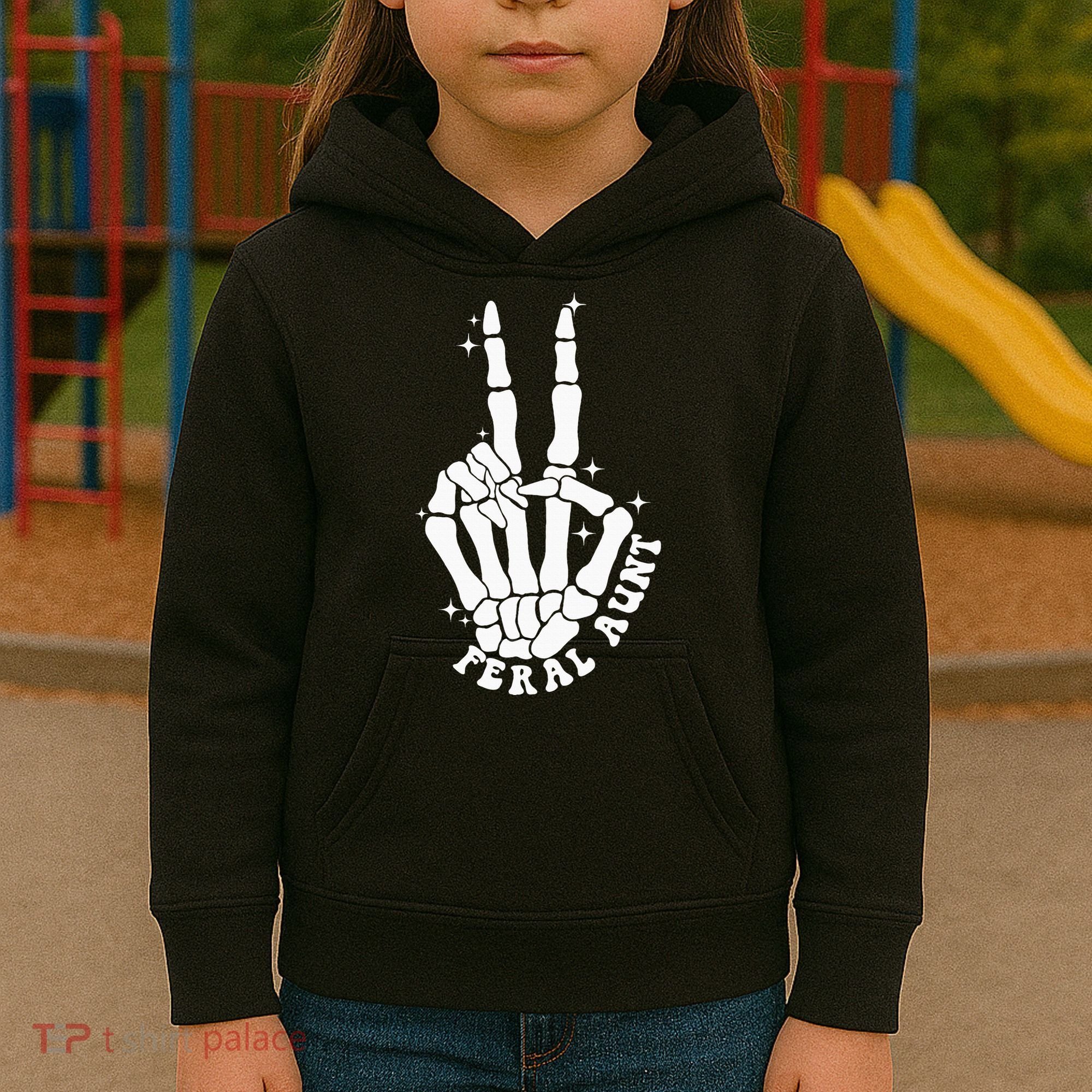 Punk Rock Mom Mother's Day Peace Skeleton Hand Feral Aunt Kids Hoodie