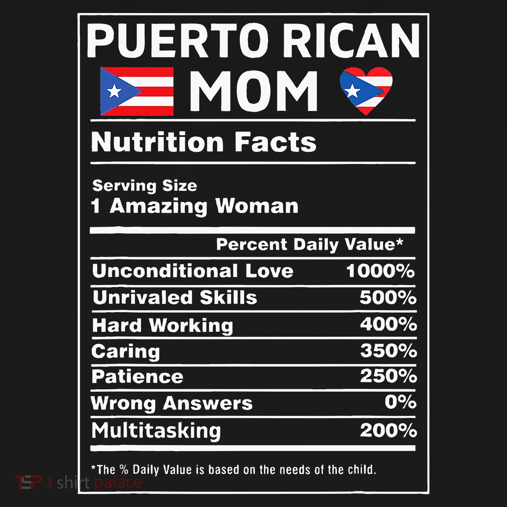 Puerto Rican Mom Nutrition Facts Boricua Puerto Rico Pr Flag T-Shirt