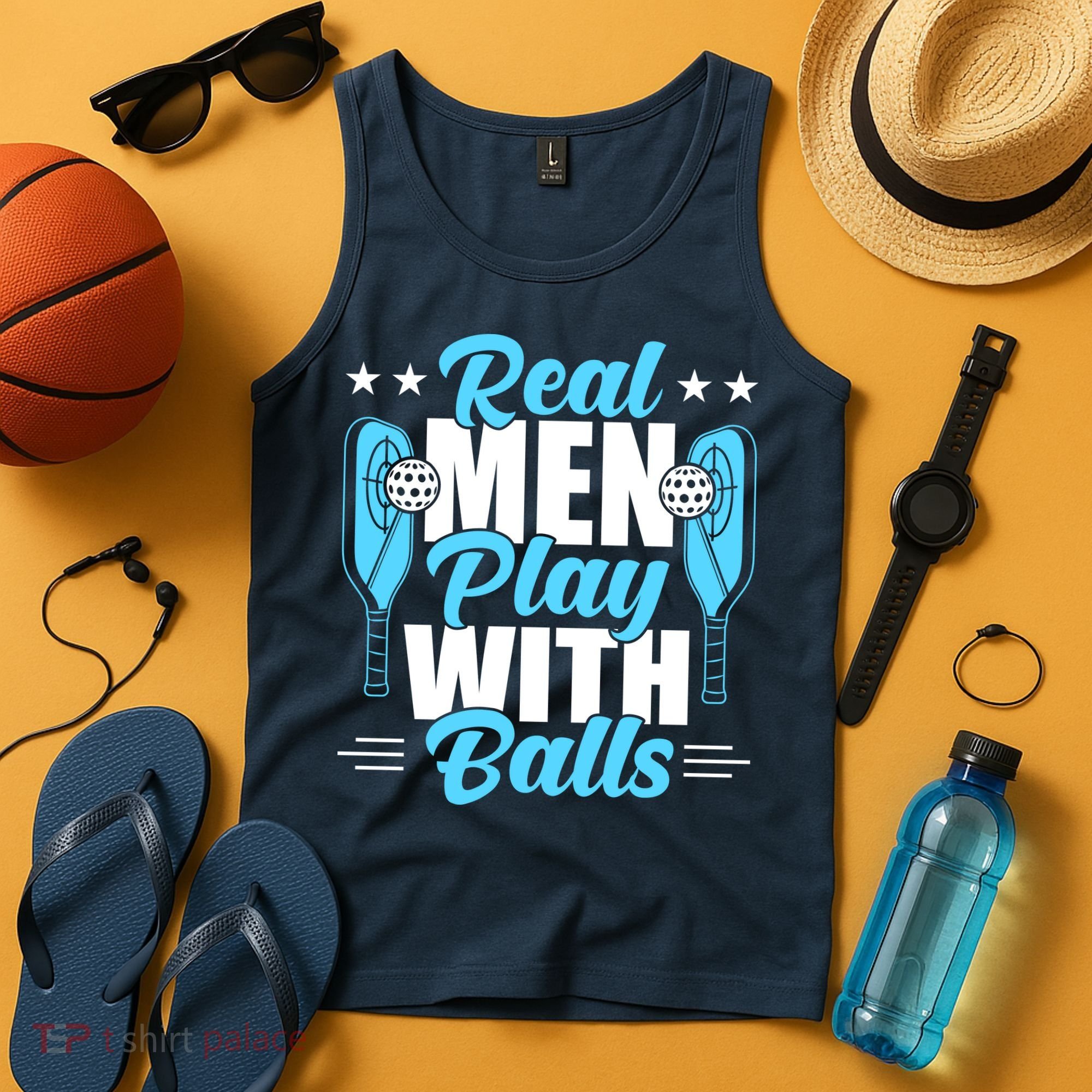 Pickleball Real Men Play With Pickle Balls Funny Humor Tank Top