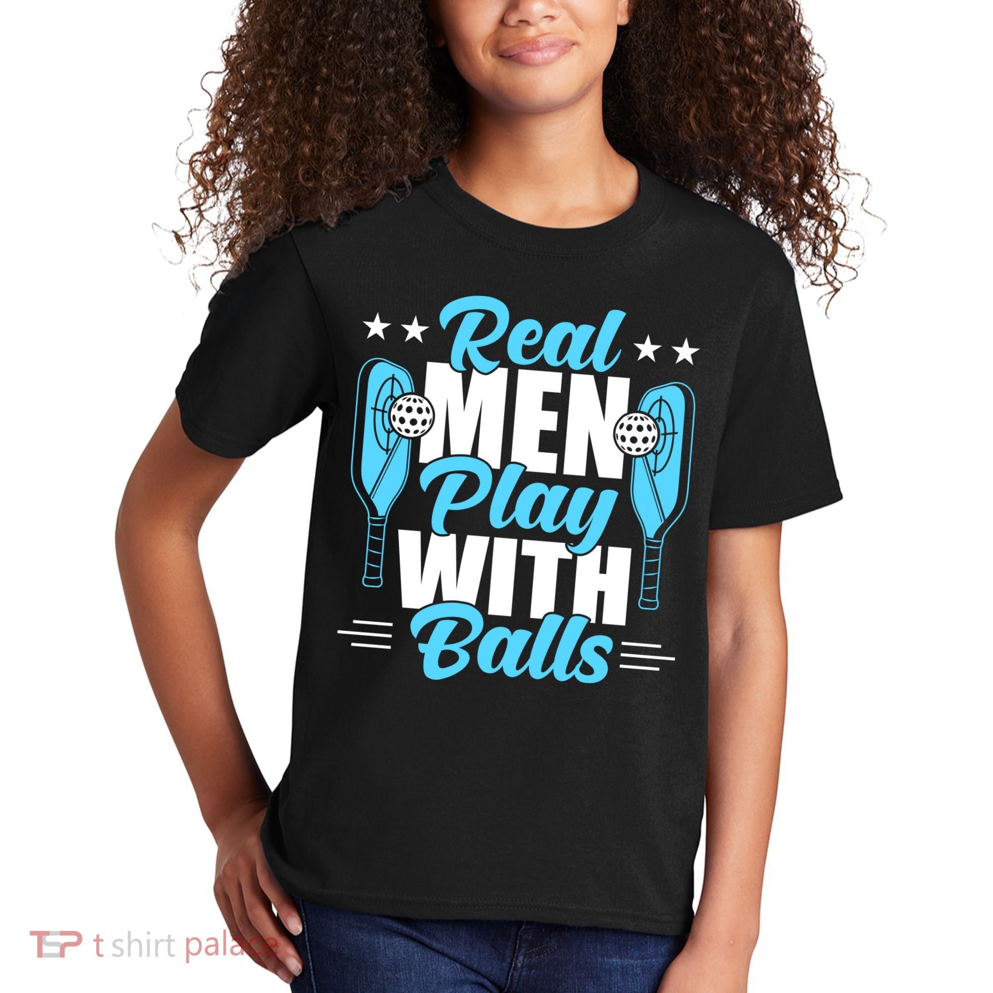Pickleball Real Men Play With Pickle Balls Funny Humor Kids T-Shirt