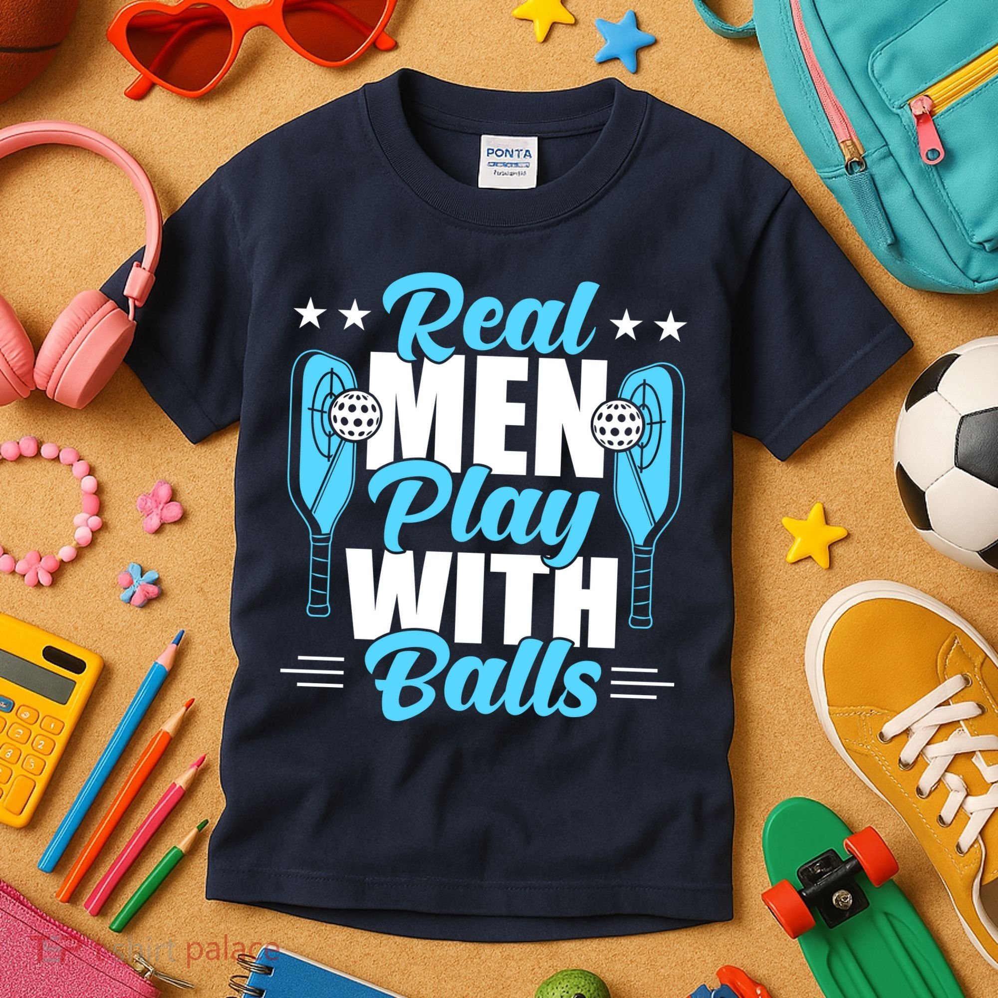 Pickleball Real Men Play With Pickle Balls Funny Humor Kids T-Shirt