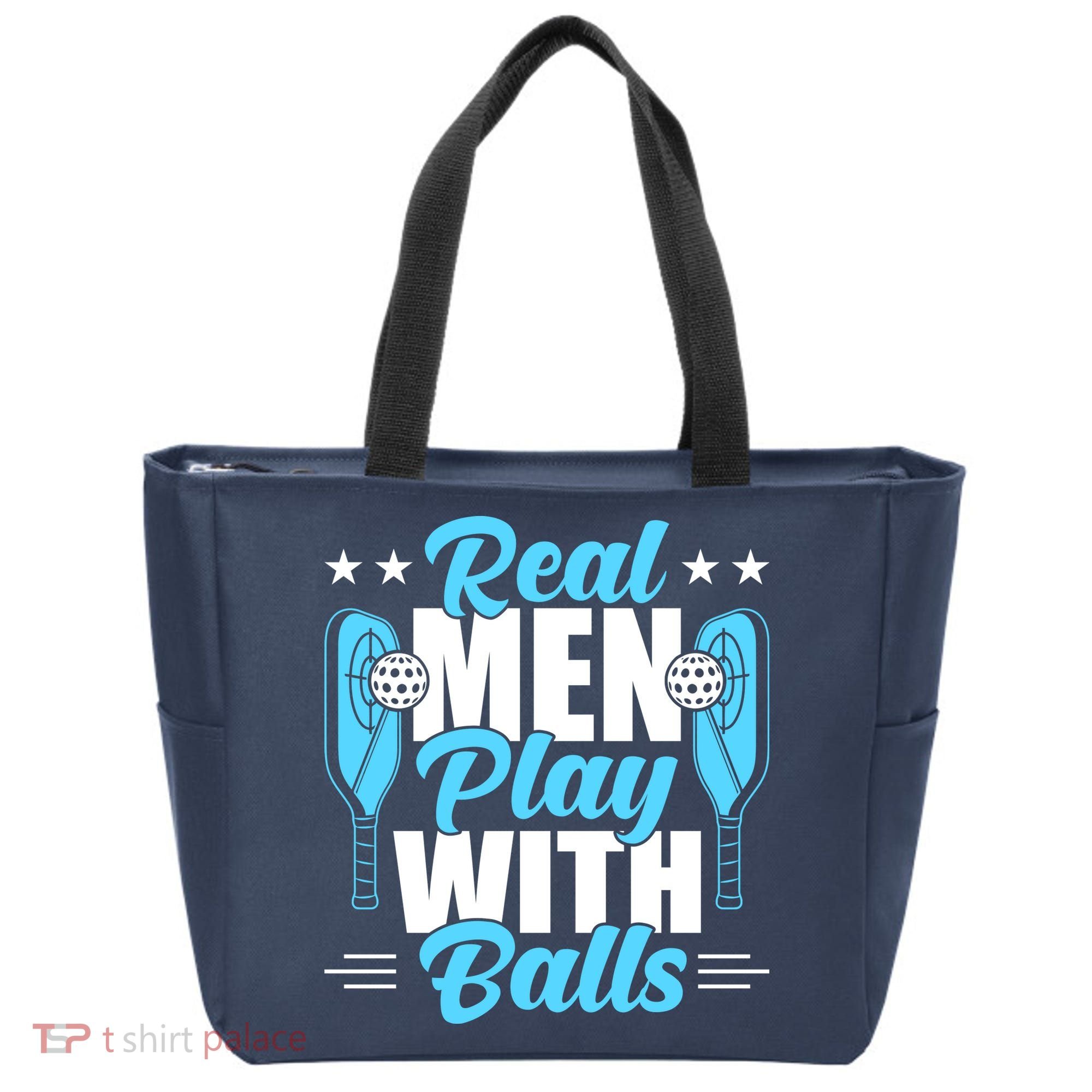Pickleball Real Men Play With Pickle Balls Funny Humor Tote Bag