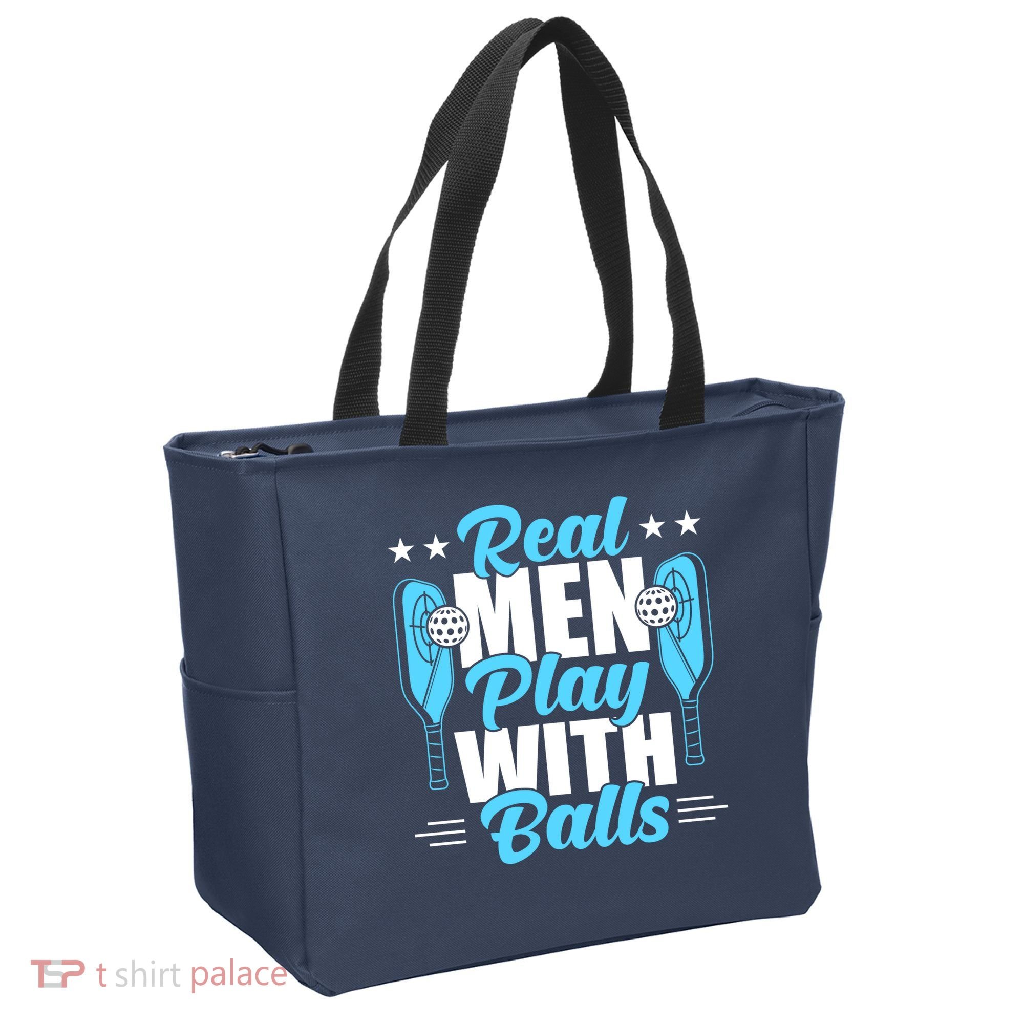Pickleball Real Men Play With Pickle Balls Funny Humor Tote Bag