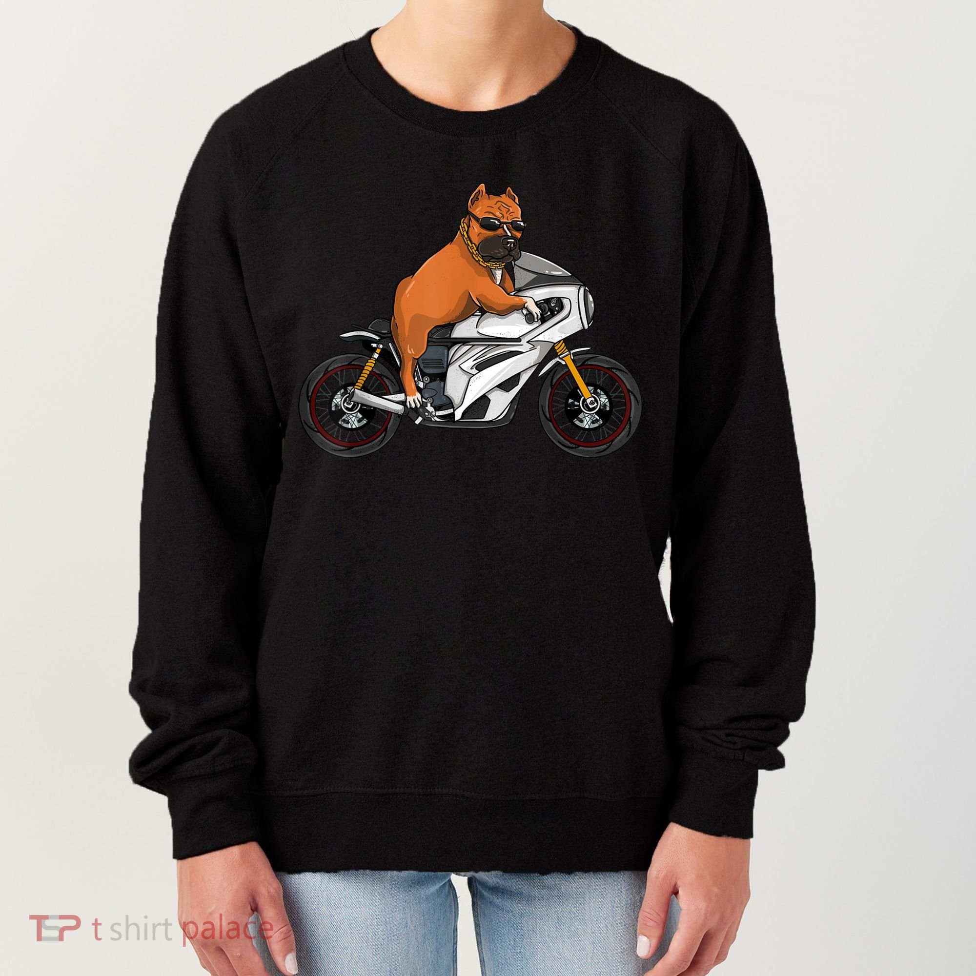 Pitbull Riding Motorcycle Funny Pit Bull Biker Pittie Dog Women's Sweatshirt