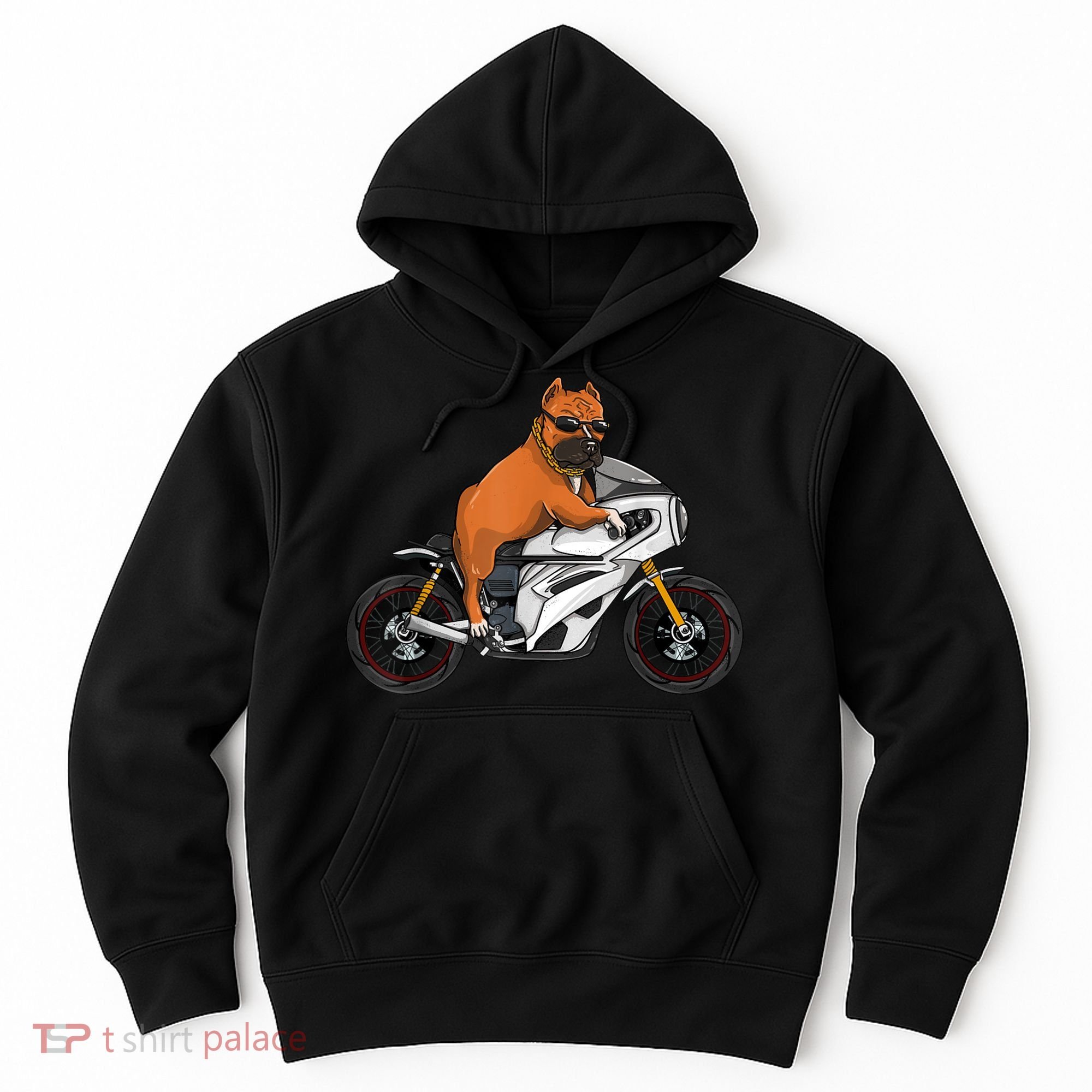 Pitbull Riding Motorcycle Funny Pit Bull Biker Pittie Dog Hoodie