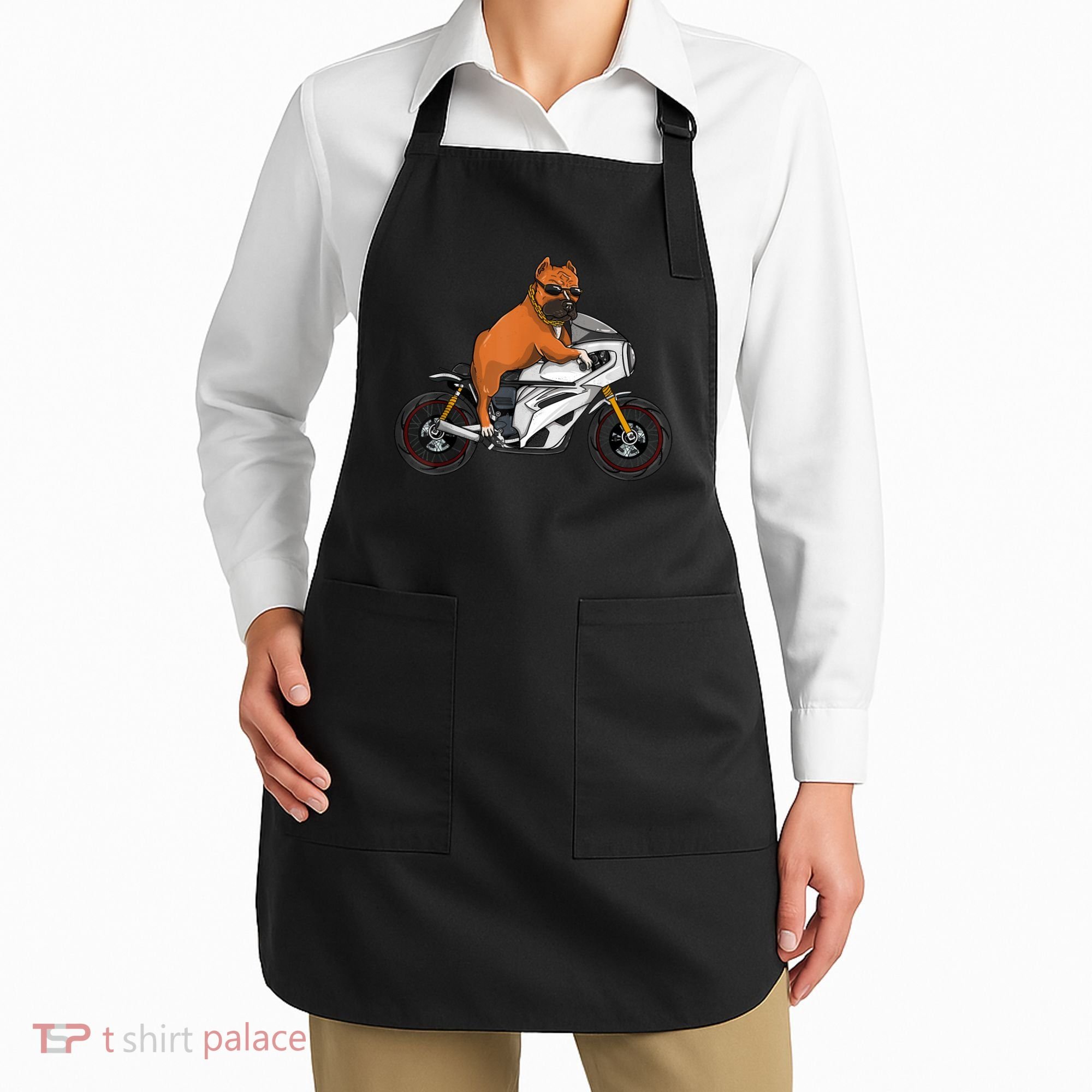 Pitbull Riding Motorcycle Funny Pit Bull Biker Pittie Dog Apron