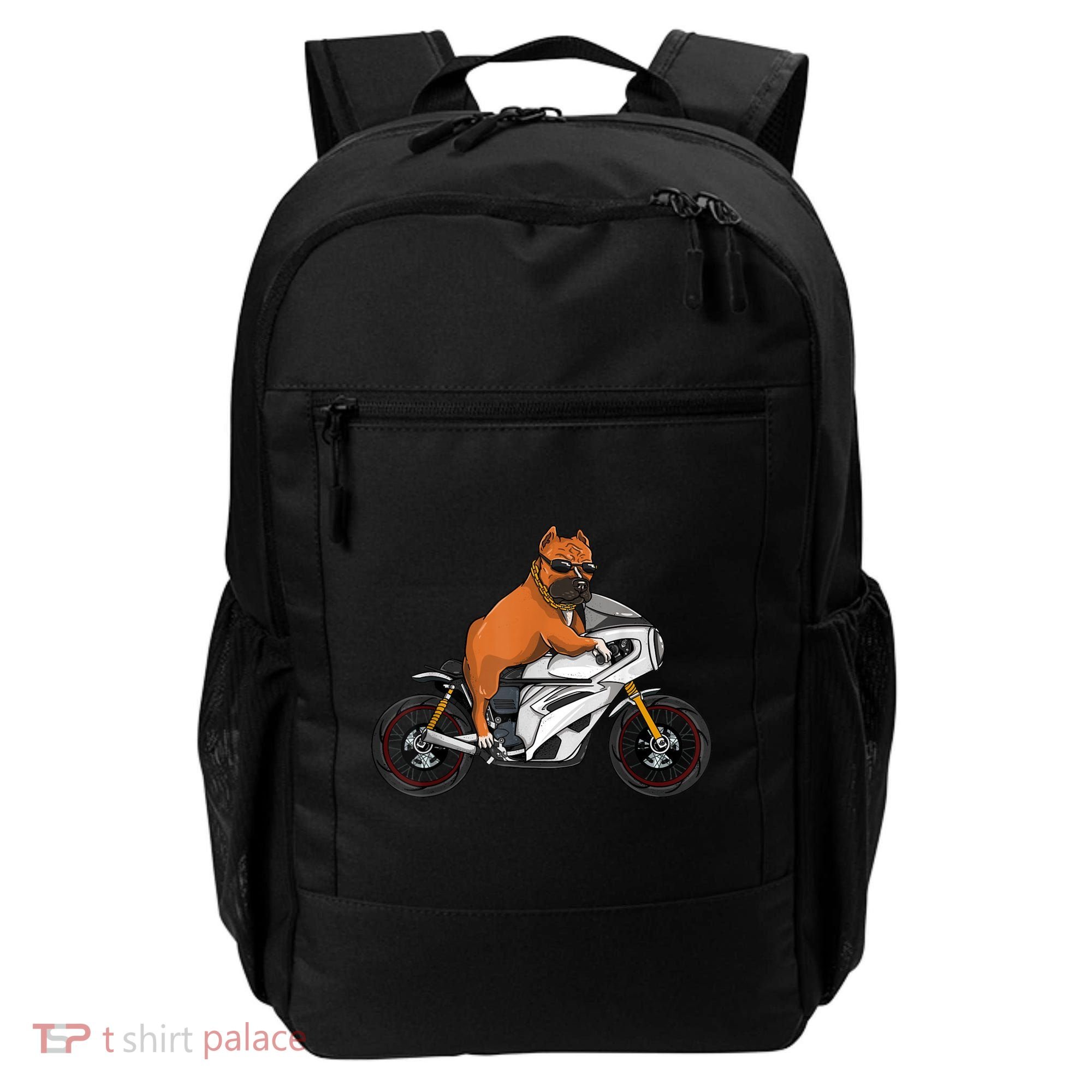 Pitbull Riding Motorcycle Funny Pit Bull Biker Pittie Dog Backpack