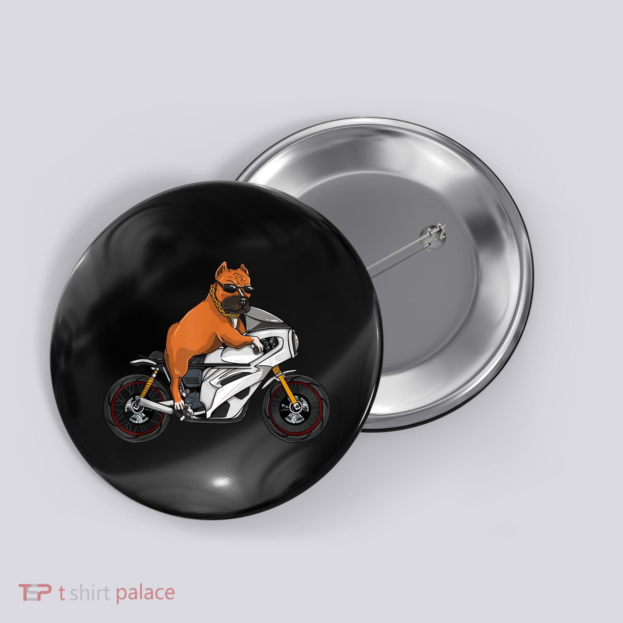 Pitbull Riding Motorcycle Funny Pit Bull Biker Pittie Dog Button