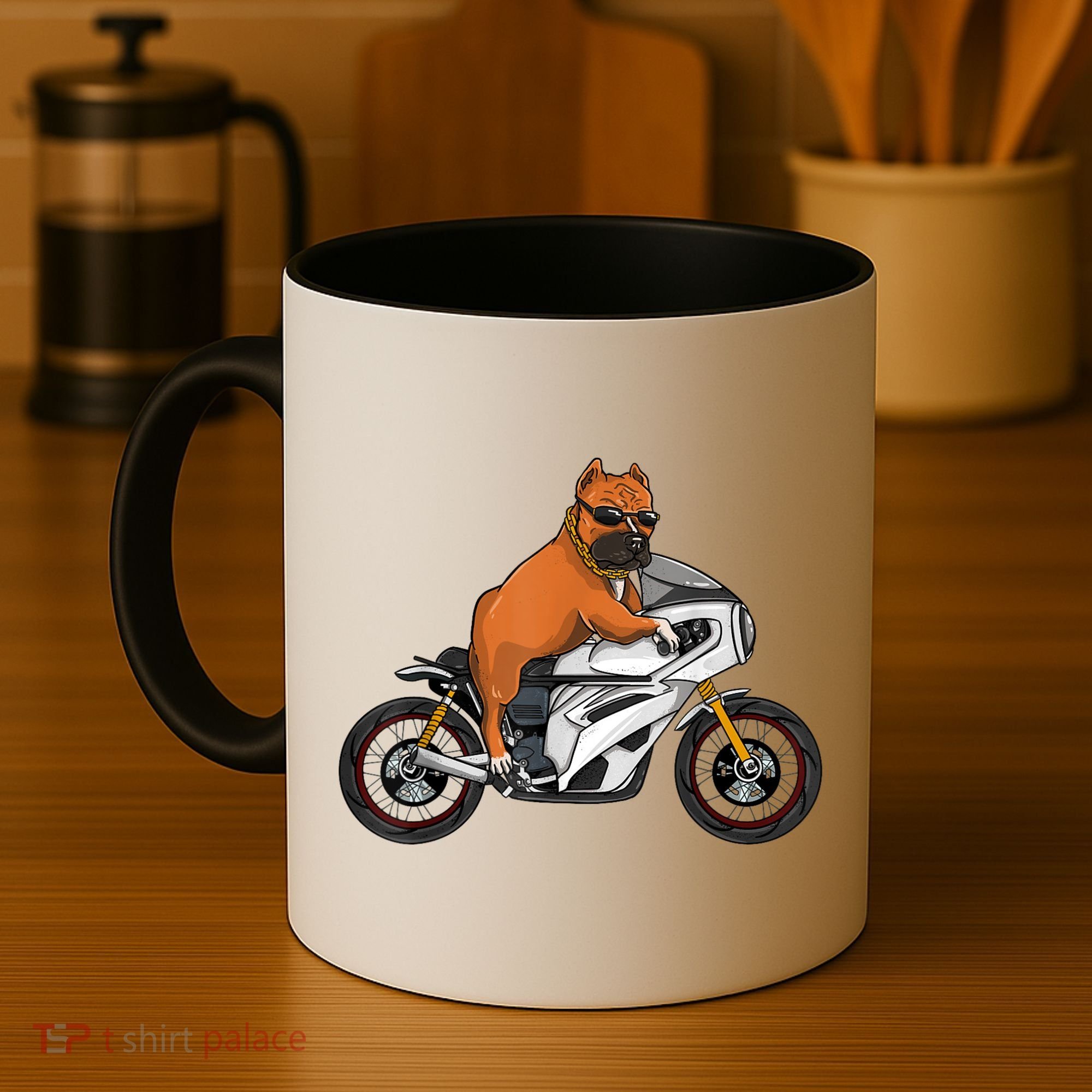 Pitbull Riding Motorcycle Funny Pit Bull Biker Pittie Dog Coffee Mug