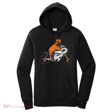 Pitbull Riding Motorcycle Funny Pit Bull Biker Pittie Dog Women's Hoodie