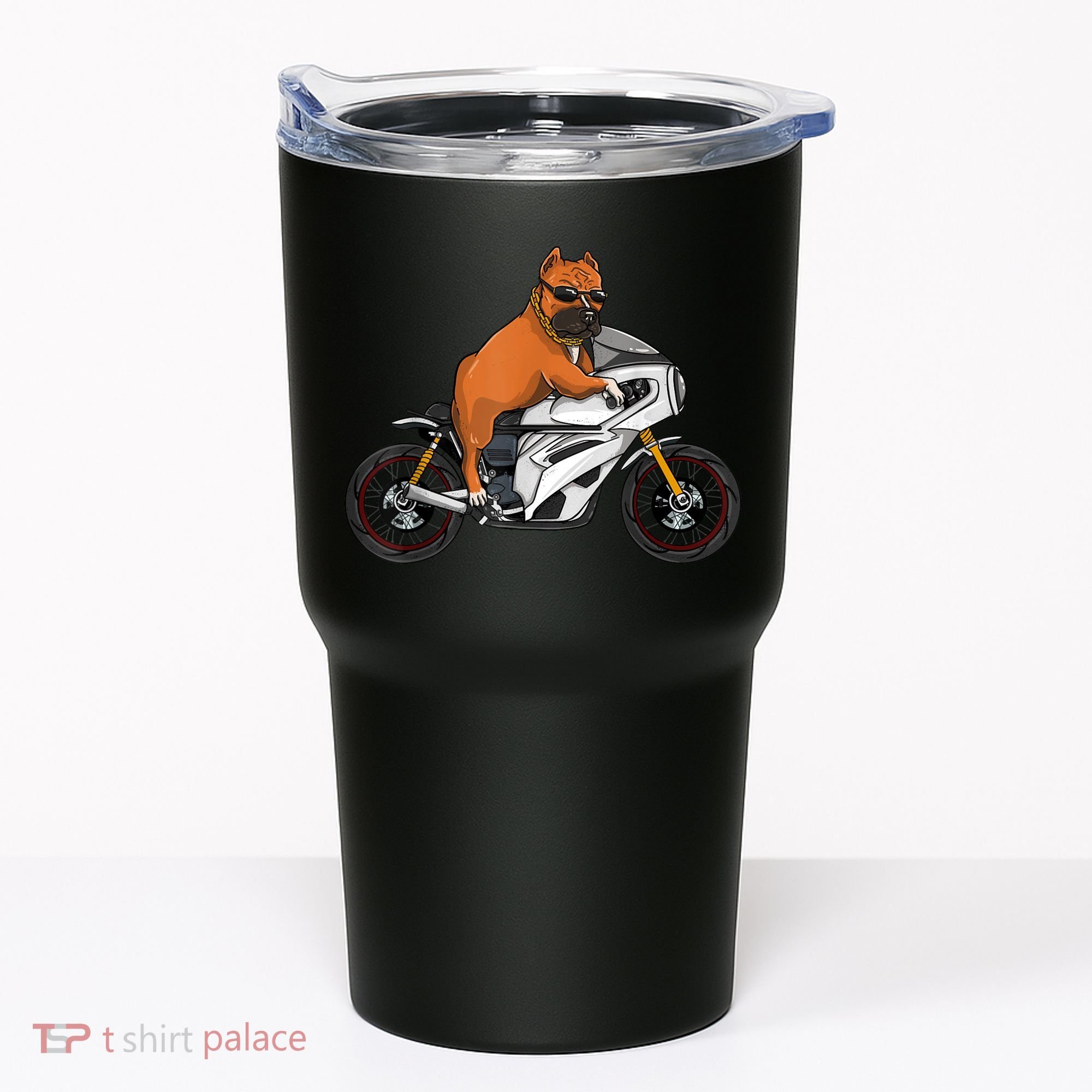 Pitbull Riding Motorcycle Funny Pit Bull Biker Pittie Dog Tumbler
