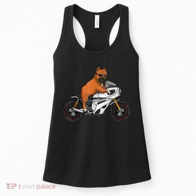 Pitbull Riding Motorcycle Funny Pit Bull Biker Pittie Dog Women's Tank Top