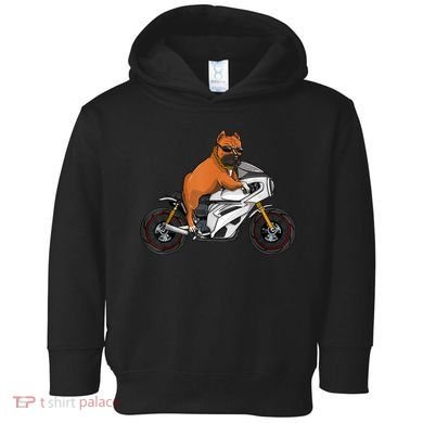 Pitbull Riding Motorcycle Funny Pit Bull Biker Pittie Dog Toddler Hoodie