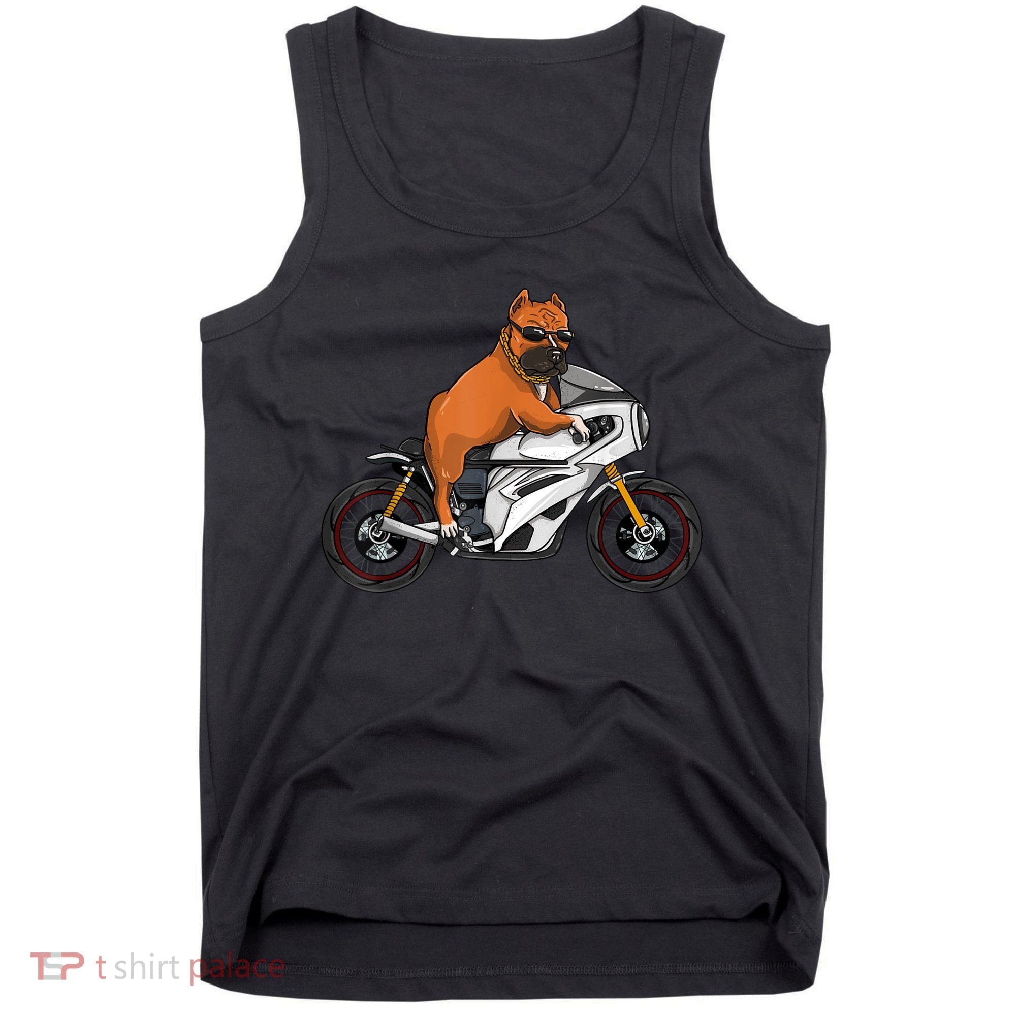 Pitbull Riding Motorcycle Funny Pit Bull Biker Pittie Dog Tank Top