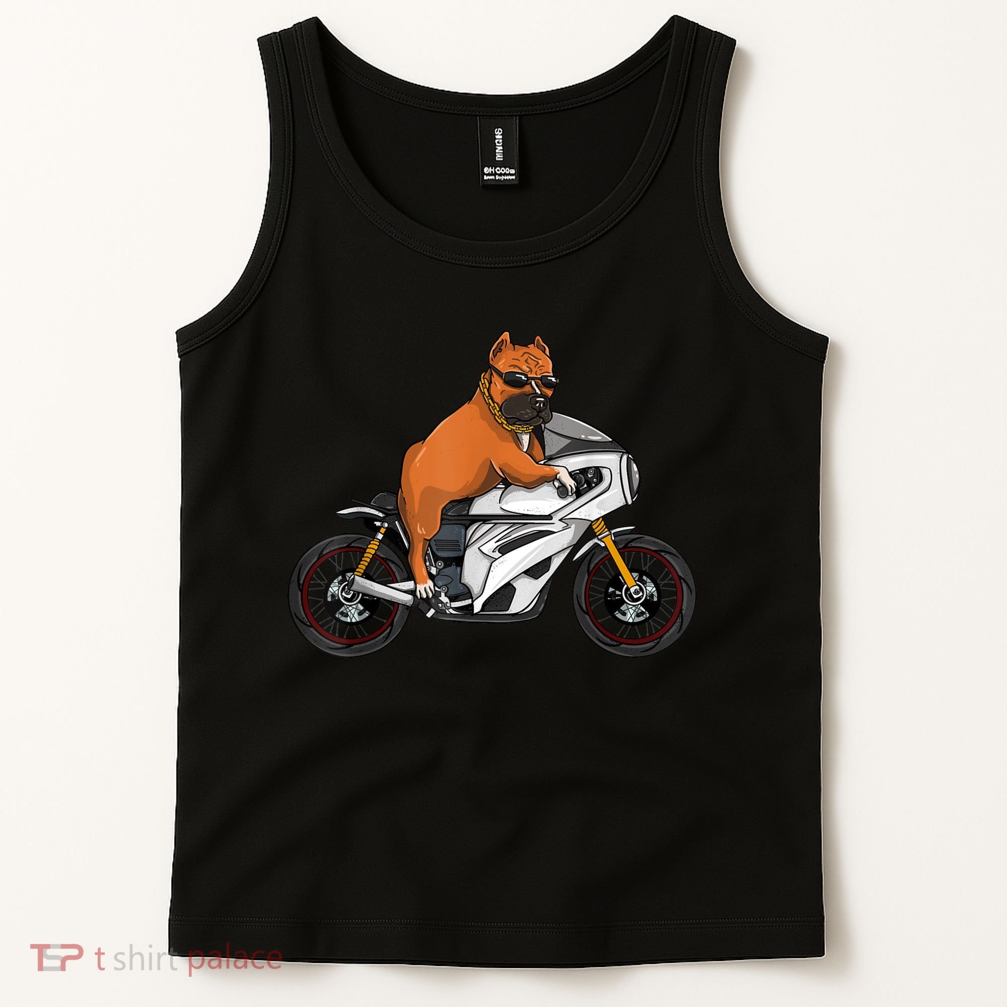 Pitbull Riding Motorcycle Funny Pit Bull Biker Pittie Dog Tank Top