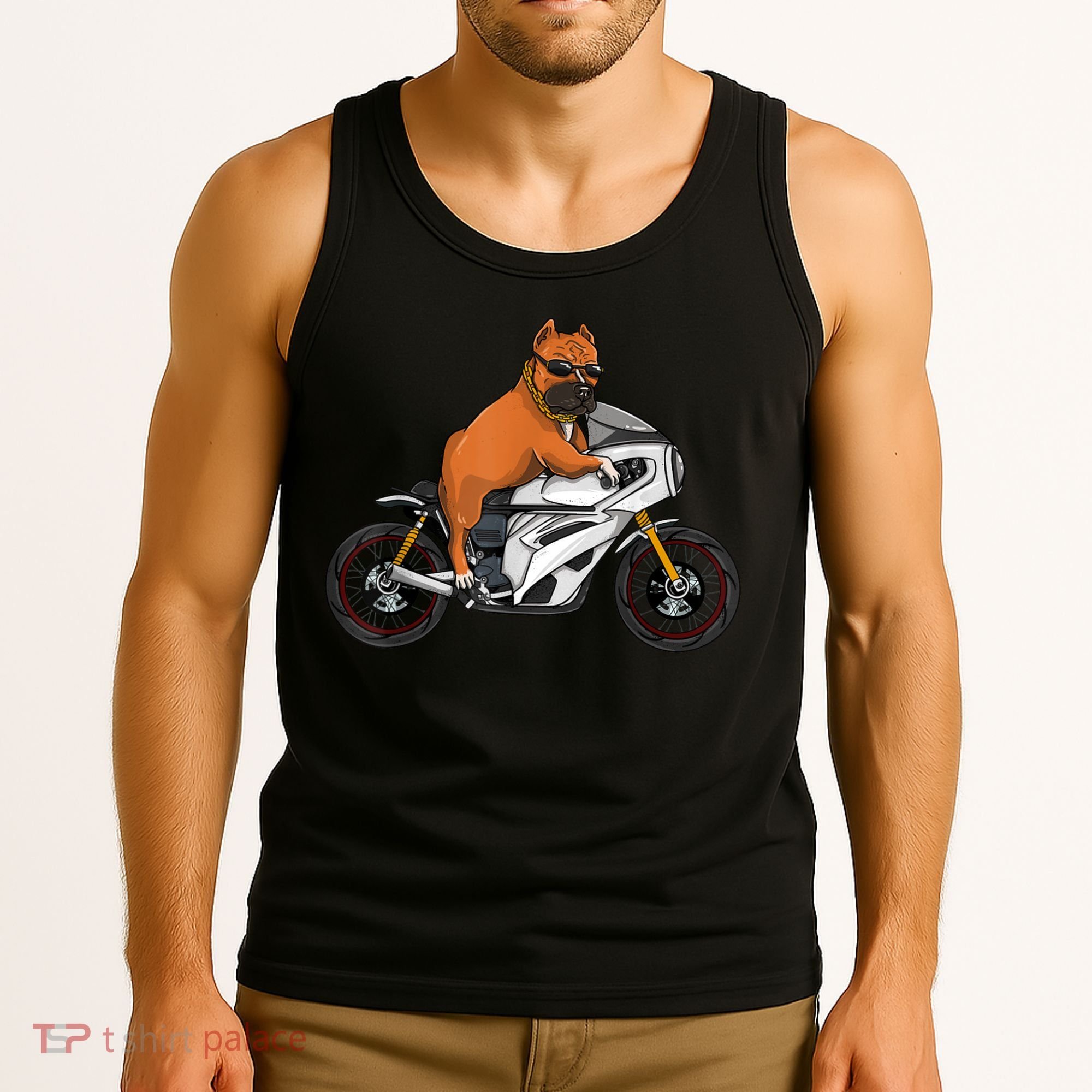 Pitbull Riding Motorcycle Funny Pit Bull Biker Pittie Dog Tank Top