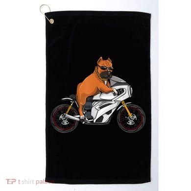 Pitbull Riding Motorcycle Funny Pit Bull Biker Pittie Dog Golf Towel