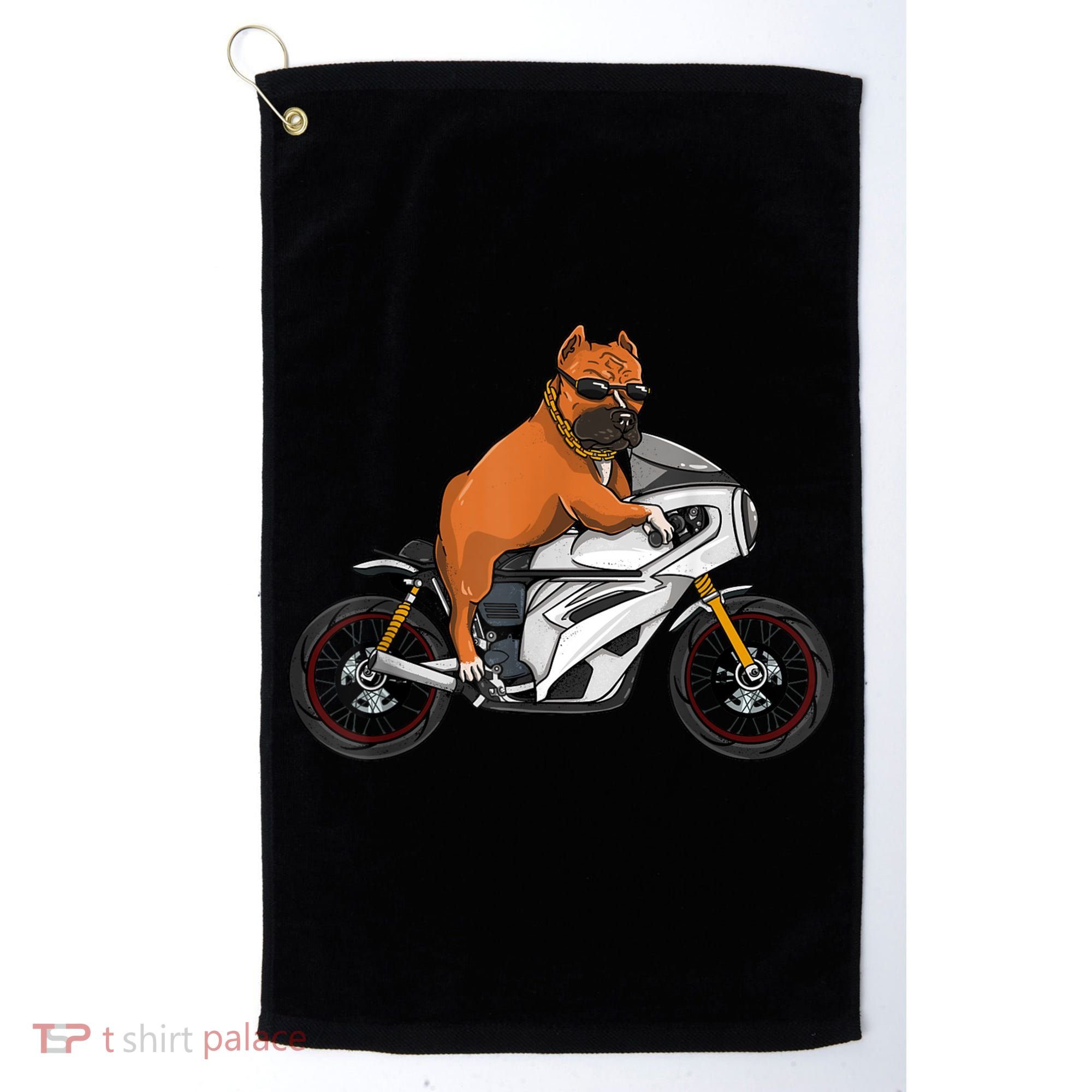 Pitbull Riding Motorcycle Funny Pit Bull Biker Pittie Dog Golf Towel