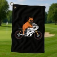 Pitbull Riding Motorcycle Funny Pit Bull Biker Pittie Dog Golf Towel thumb 1