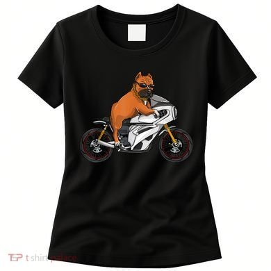 Pitbull Riding Motorcycle Funny Pit Bull Biker Pittie Dog Women's T-Shirt