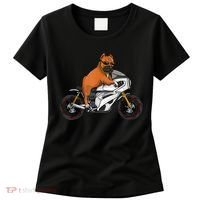 Pitbull Riding Motorcycle Funny Pit Bull Biker Pittie Dog Women's T-Shirt thumb 0