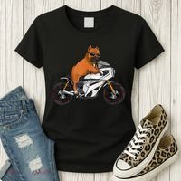 Pitbull Riding Motorcycle Funny Pit Bull Biker Pittie Dog Women's T-Shirt thumb 3
