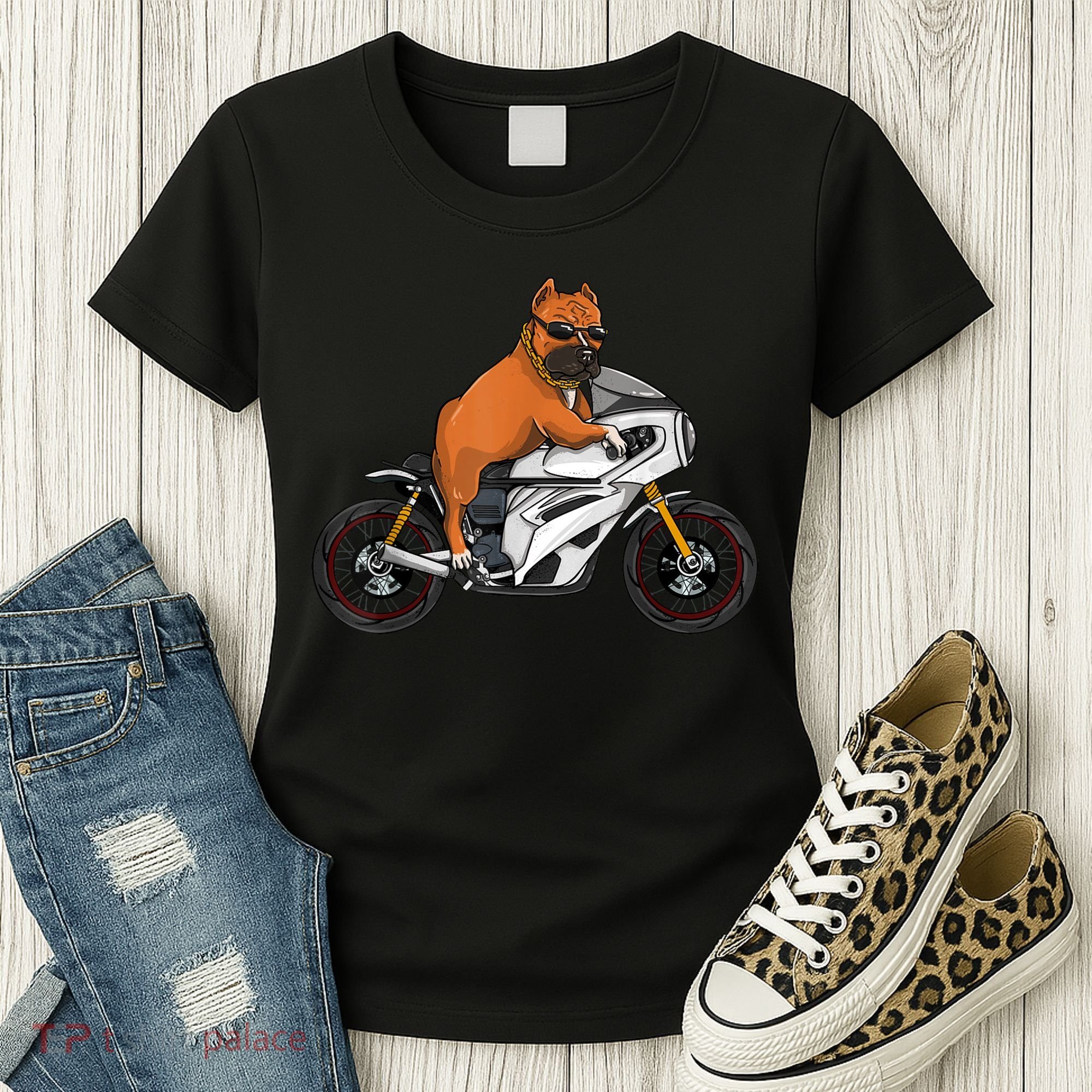 Pitbull Riding Motorcycle Funny Pit Bull Biker Pittie Dog Women's T-Shirt