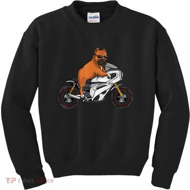 Pitbull Riding Motorcycle Funny Pit Bull Biker Pittie Dog Kids Sweatshirt