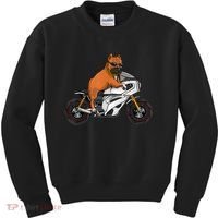 Pitbull Riding Motorcycle Funny Pit Bull Biker Pittie Dog Kids Sweatshirt thumb 0