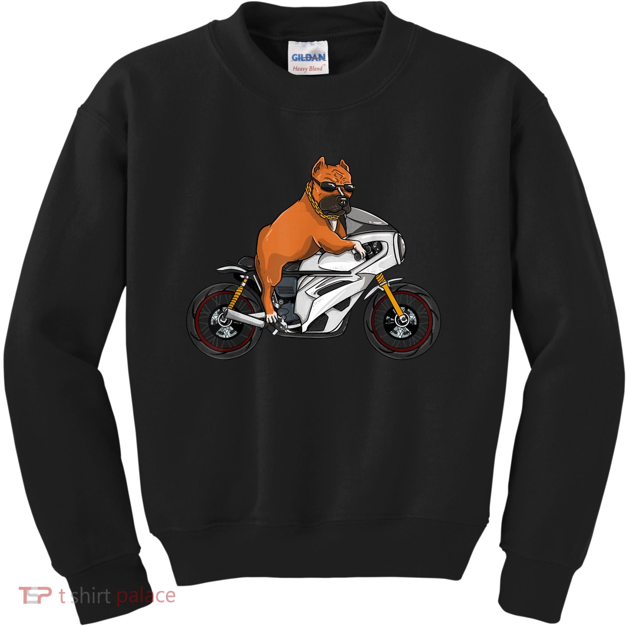 Pitbull Riding Motorcycle Funny Pit Bull Biker Pittie Dog Kids Sweatshirt