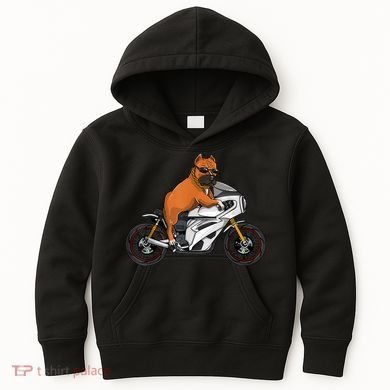 Pitbull Riding Motorcycle Funny Pit Bull Biker Pittie Dog Kids Hoodie