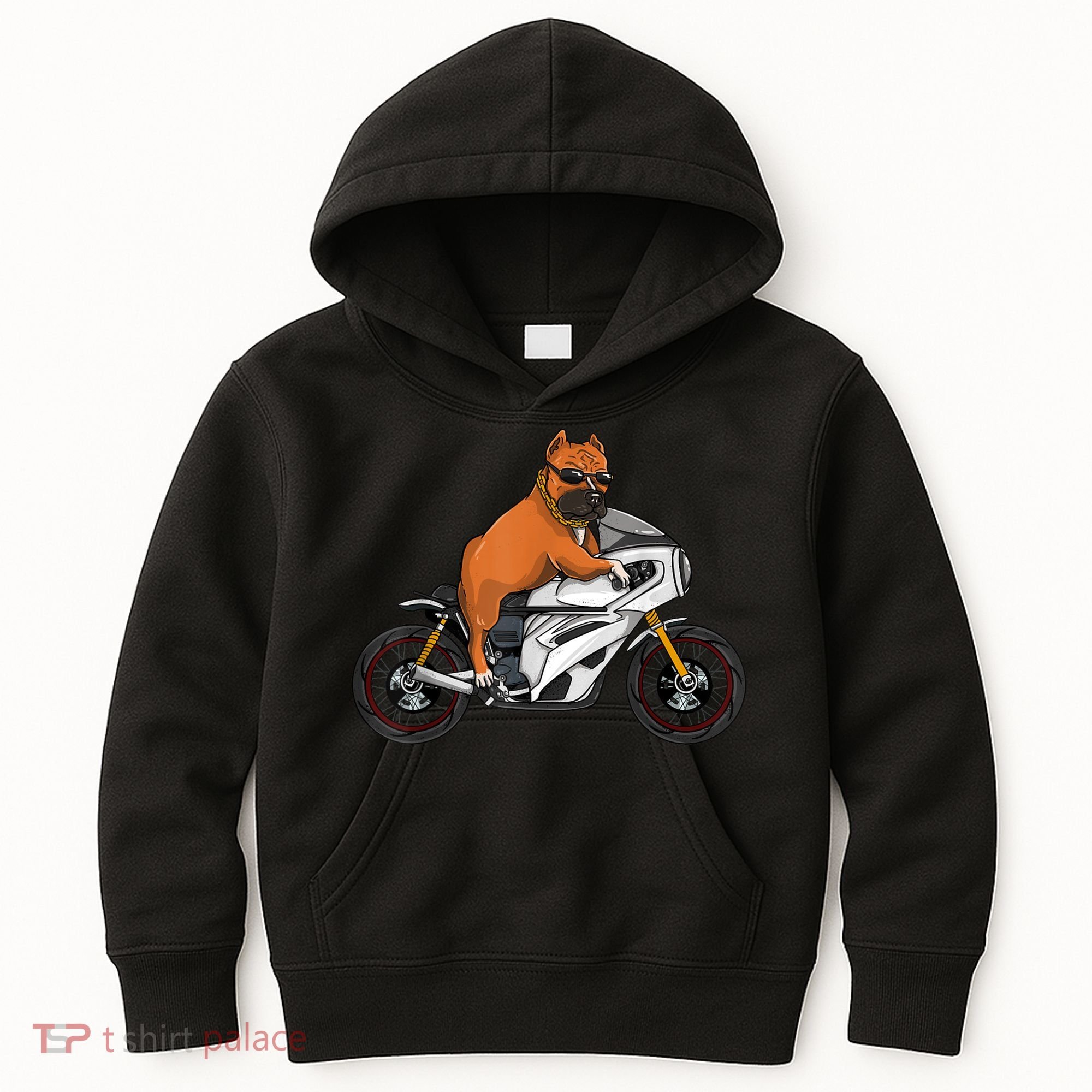 Pitbull Riding Motorcycle Funny Pit Bull Biker Pittie Dog Kids Hoodie