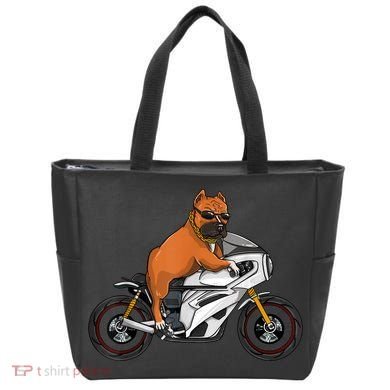 Pitbull Riding Motorcycle Funny Pit Bull Biker Pittie Dog Tote Bag