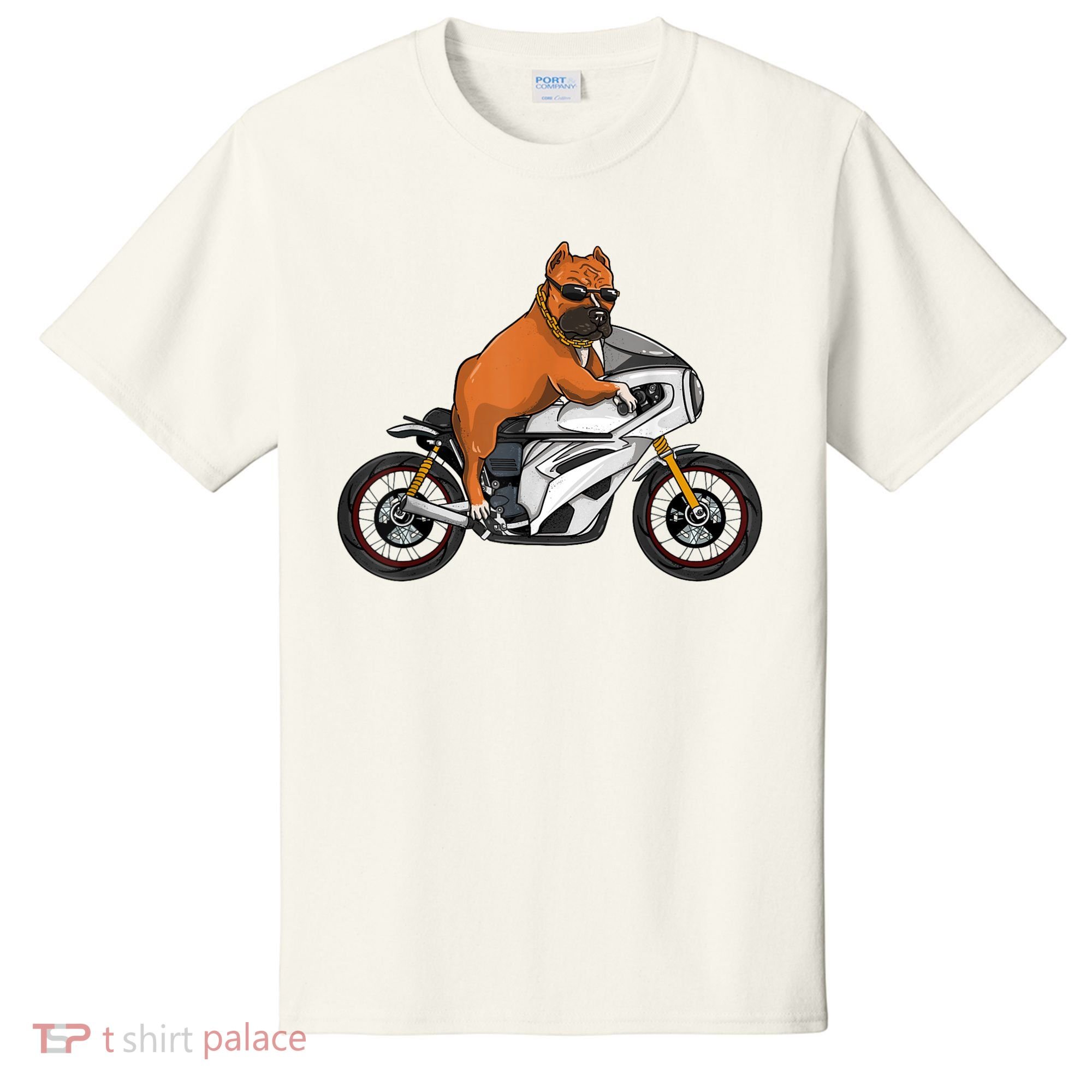 Pitbull Riding Motorcycle Funny Pit Bull Biker Pittie Dog T-Shirt