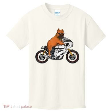 Pitbull Riding Motorcycle Funny Pit Bull Biker Pittie Dog Kids T-Shirt