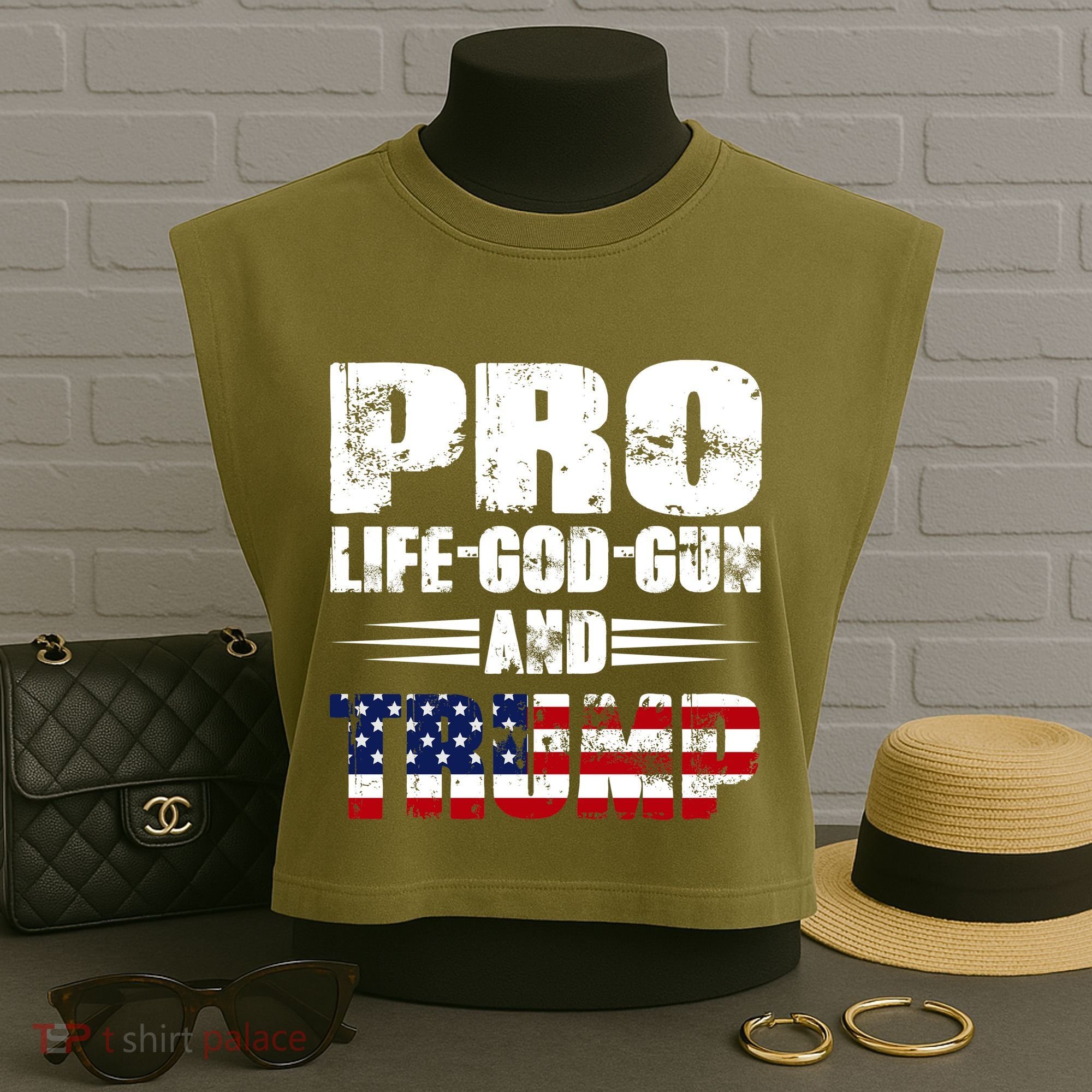 Pro Life God Gun And Trump Garment-Dyed Women's Muscle Tee