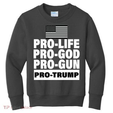 Pro-Life Pro-God Pro-Gun Pro-Trump Kids Sweatshirt