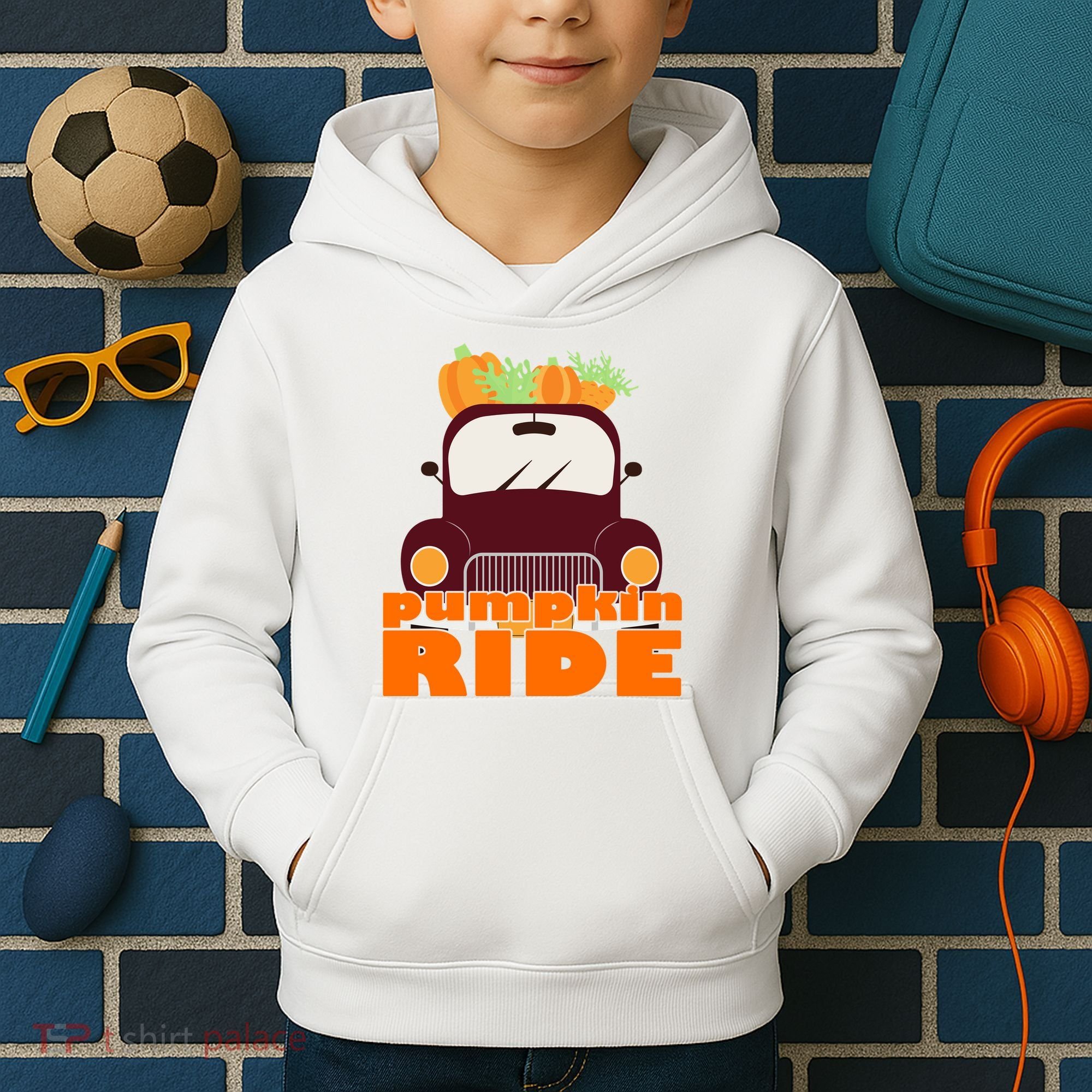 Pumpkin Ride October Fall Kids Hoodie