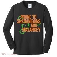 Prone to Shenanigans and Malarkey St Patty's Day Kids Long Sleeve Shirt thumb 0