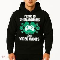 Prone To Shenanigans Video Games Shamrock Gamer Hoodie thumb 2