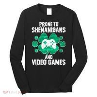 Prone To Shenanigans Video Games Shamrock Gamer Long Sleeve Shirt thumb 0