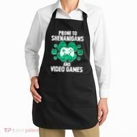 Prone To Shenanigans Video Games Shamrock Gamer Apron thumb 2