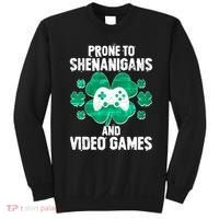 Prone To Shenanigans Video Games Shamrock Gamer Sweatshirt thumb 0