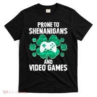 Prone To Shenanigans Video Games Shamrock Gamer T-Shirt thumb 0