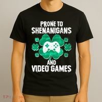 Prone To Shenanigans Video Games Shamrock Gamer T-Shirt thumb 3