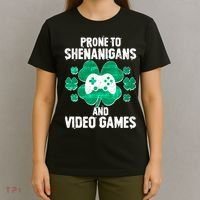 Prone To Shenanigans Video Games Shamrock Gamer T-Shirt thumb 4