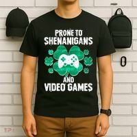 Prone To Shenanigans Video Games Shamrock Gamer T-Shirt thumb 6